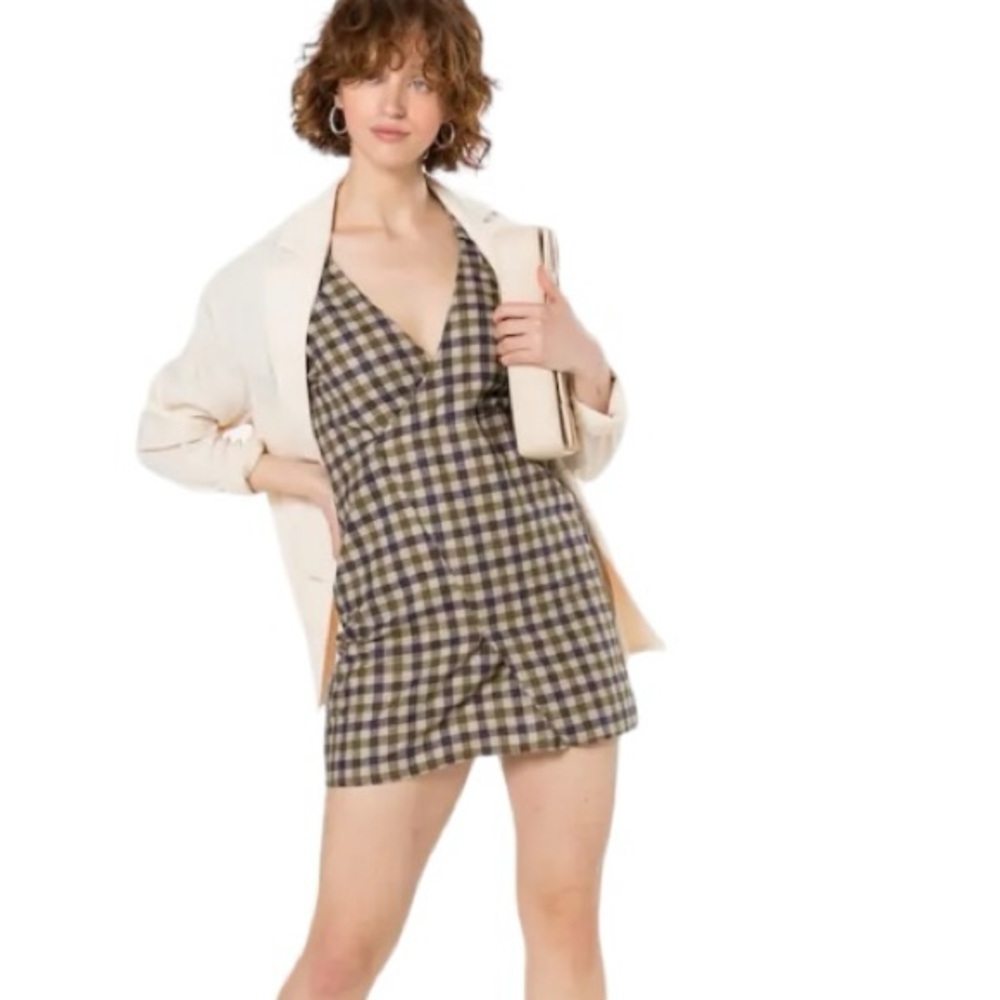 Urban Outfitters Motel Plaid Faux Wrap Shirt Mini Dress Size XS